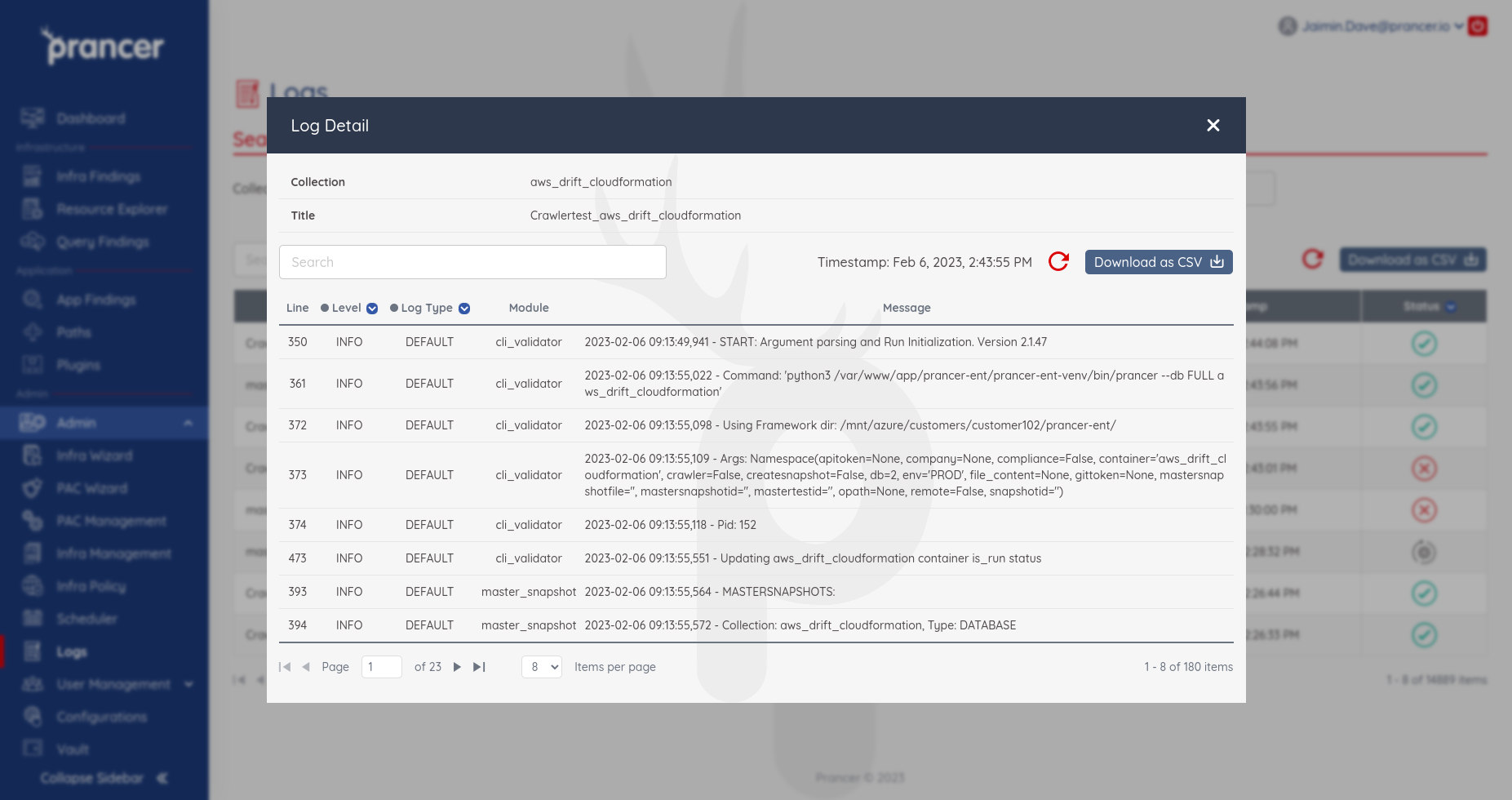 Logs — Prancer Docs